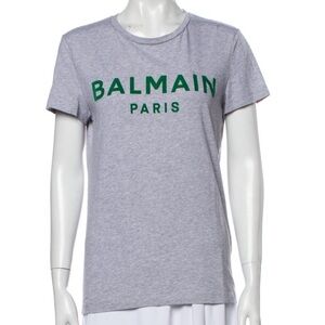 Balmain Heather Gray Tee with Green Lettering